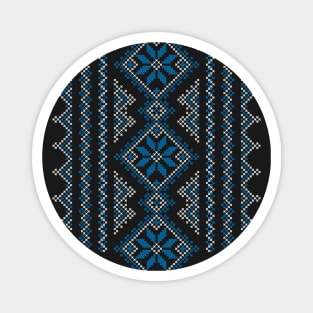 Palestinian Jordanian Realistic Embroidery Pattern #15 - Palestine Traditional Tatreez Cross Stitching Art Blue-White Magnet